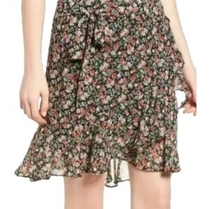 Rebecca Minkoff Faux Wrap Skirt S Alice Floral Black Ruffle Cottage Siren Office